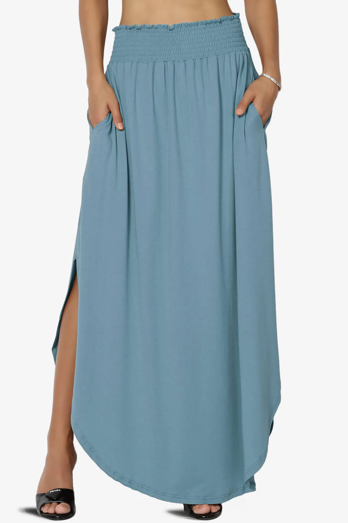 Alisah Smocked Waist Pocket Slit Maxi Skirt PLUS