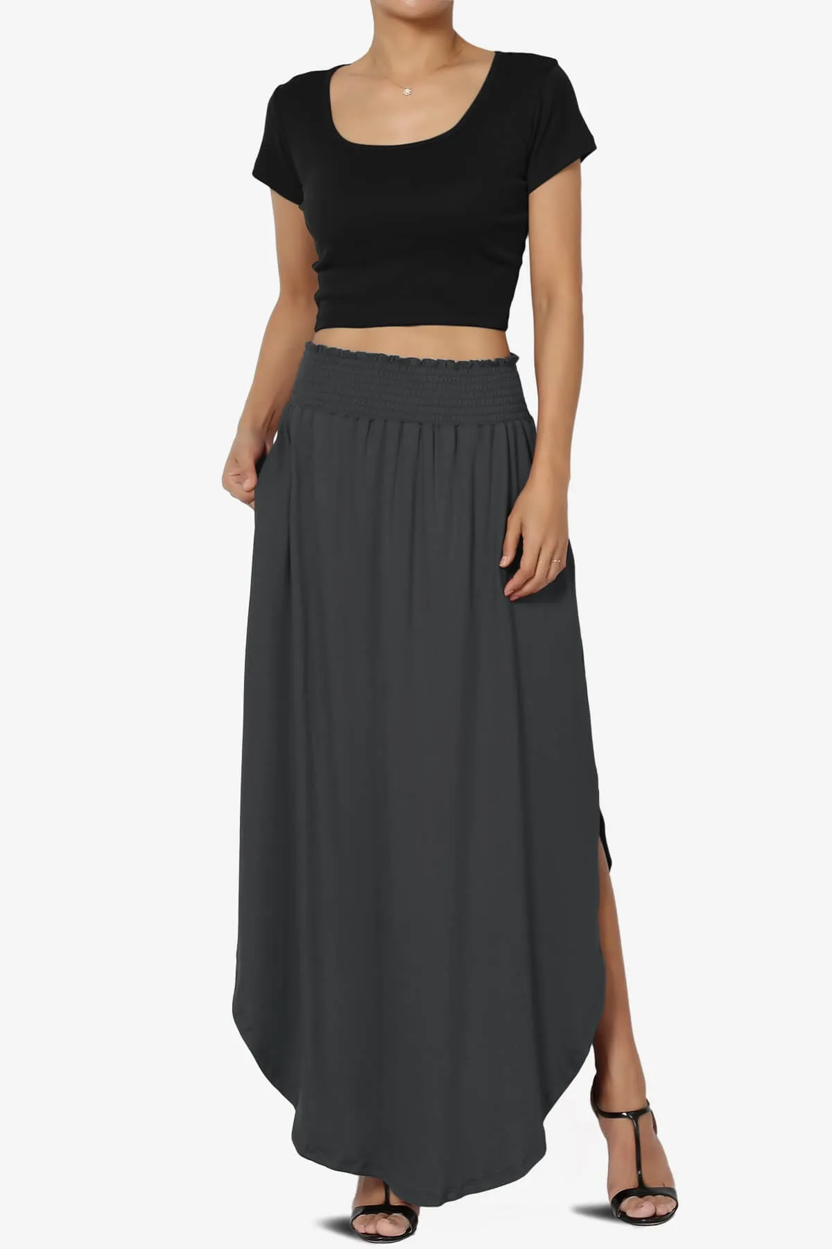 Alisah Smocked Waist Pocket Slit Maxi Skirt PLUS