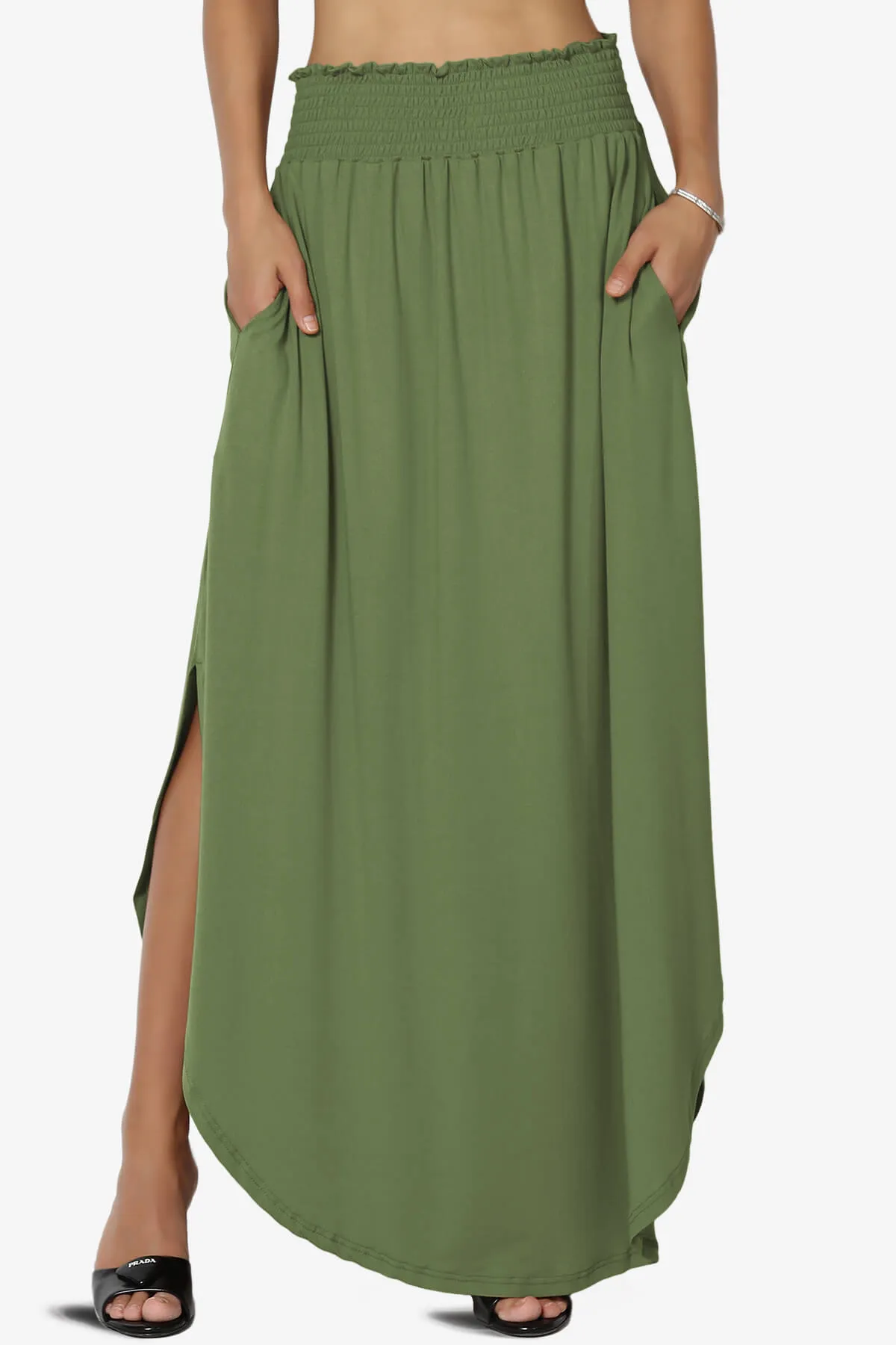 Alisah Smocked Waist Pocket Slit Maxi Skirt PLUS