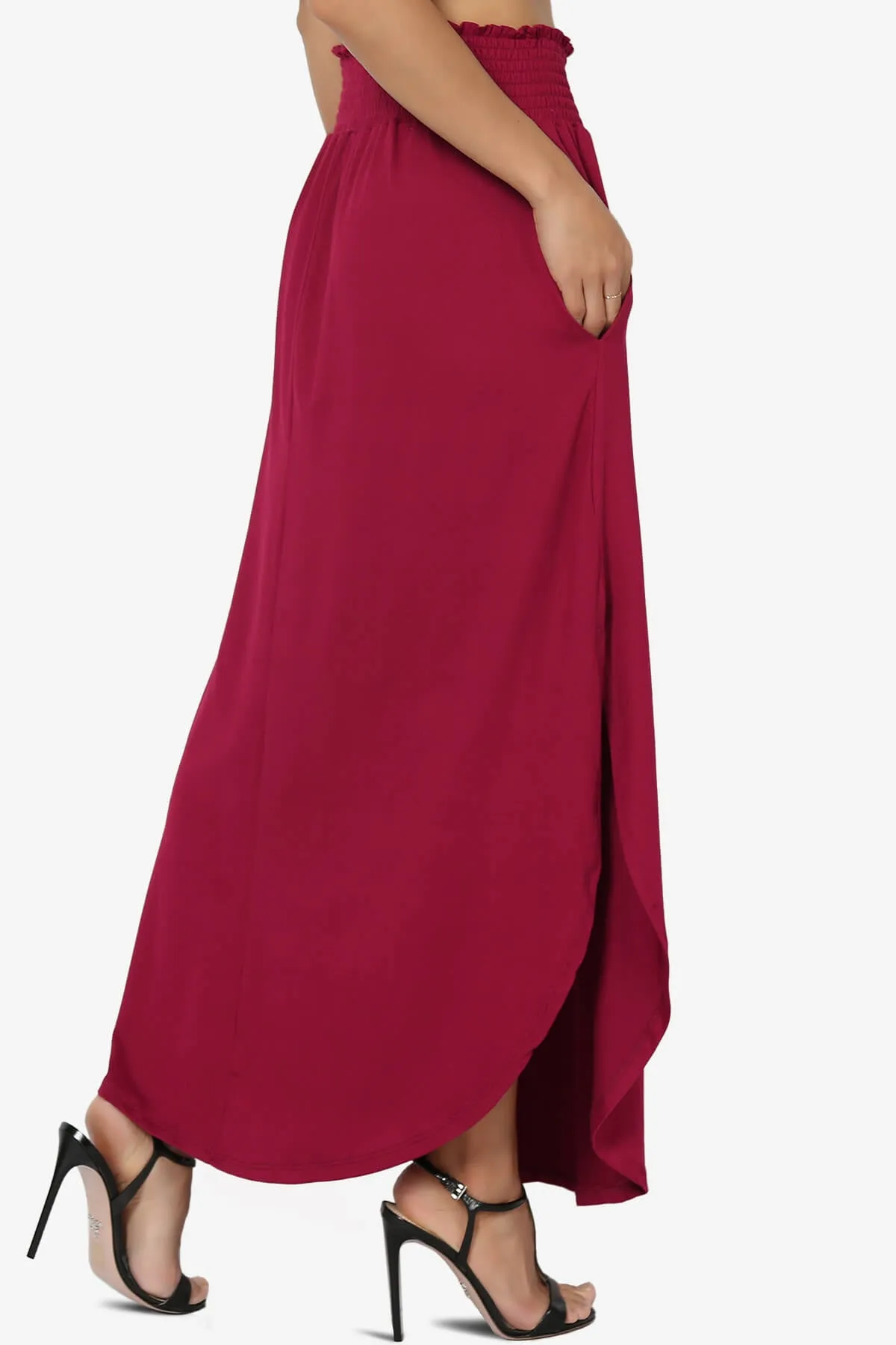 Alisah Smocked Waist Pocket Slit Maxi Skirt PLUS