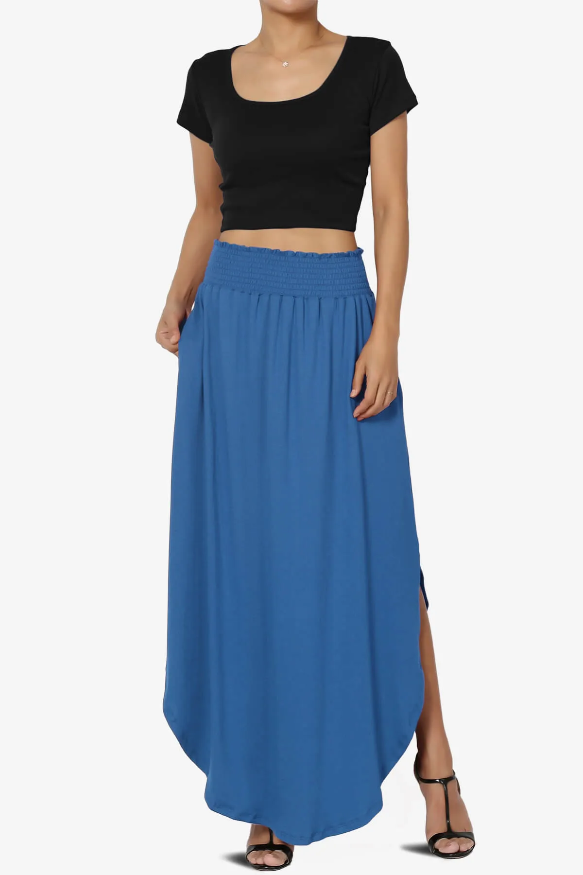 Alisah Smocked Waist Pocket Slit Maxi Skirt PLUS