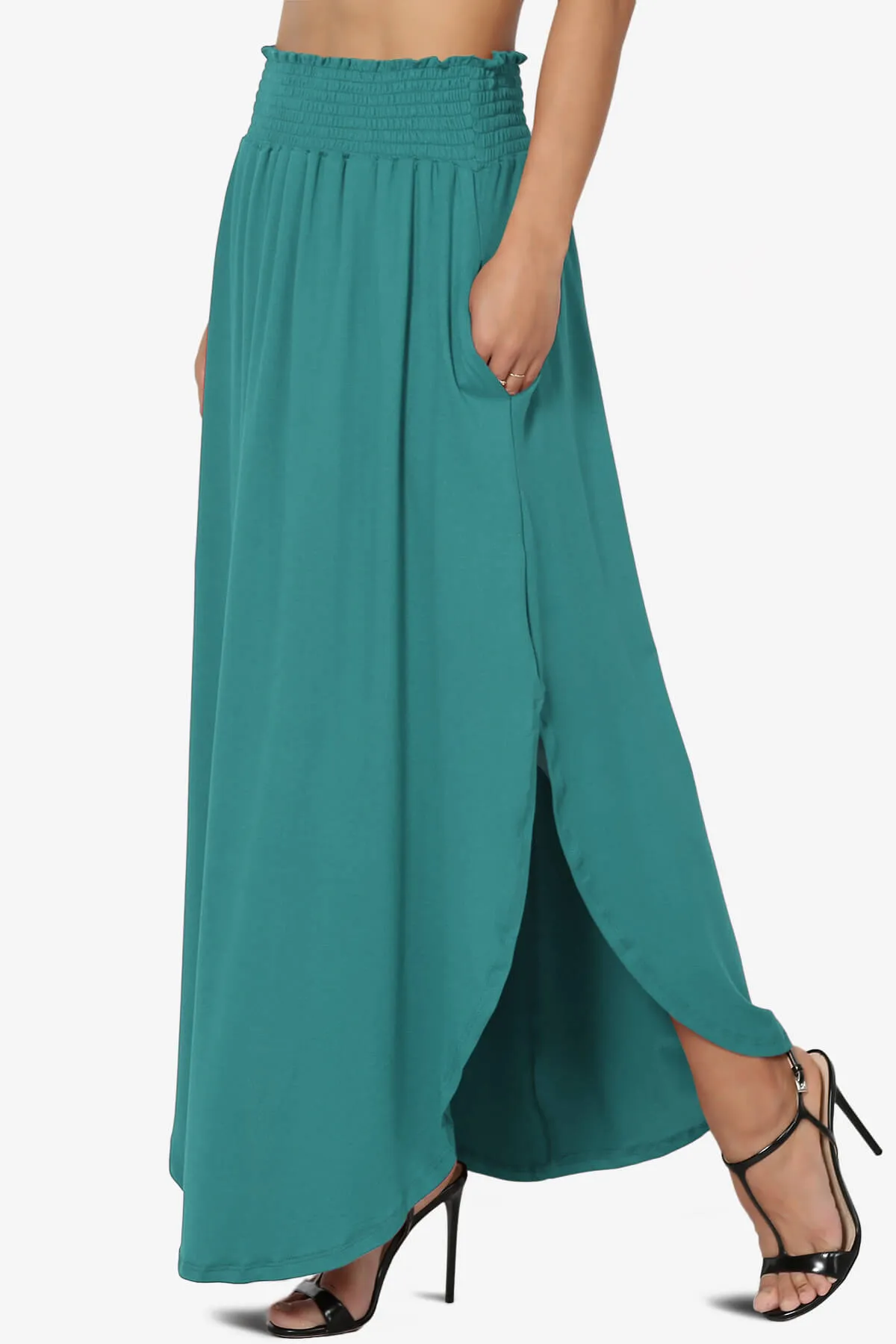 Alisah Smocked Waist Pocket Slit Maxi Skirt PLUS