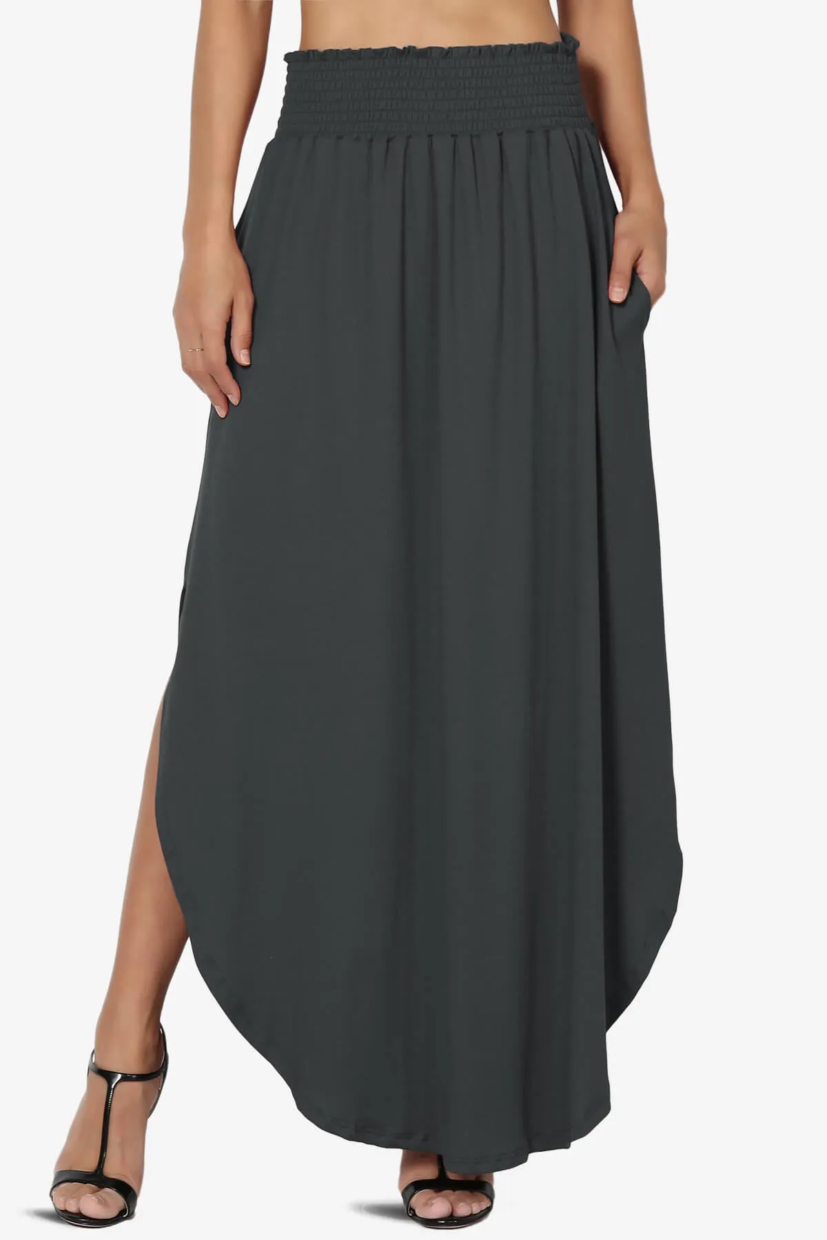 Alisah Smocked Waist Pocket Slit Maxi Skirt PLUS