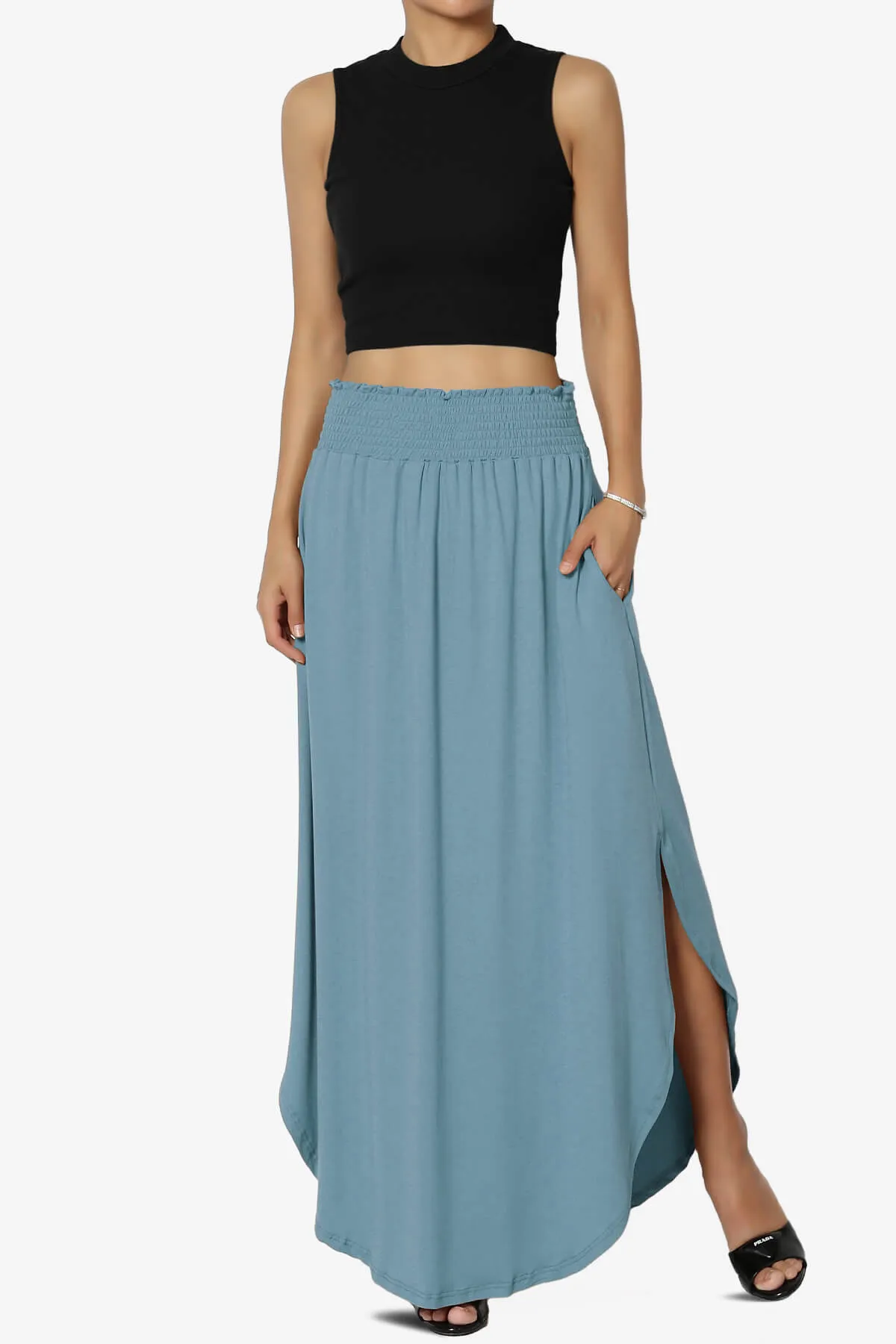Alisah Smocked Waist Pocket Slit Maxi Skirt PLUS