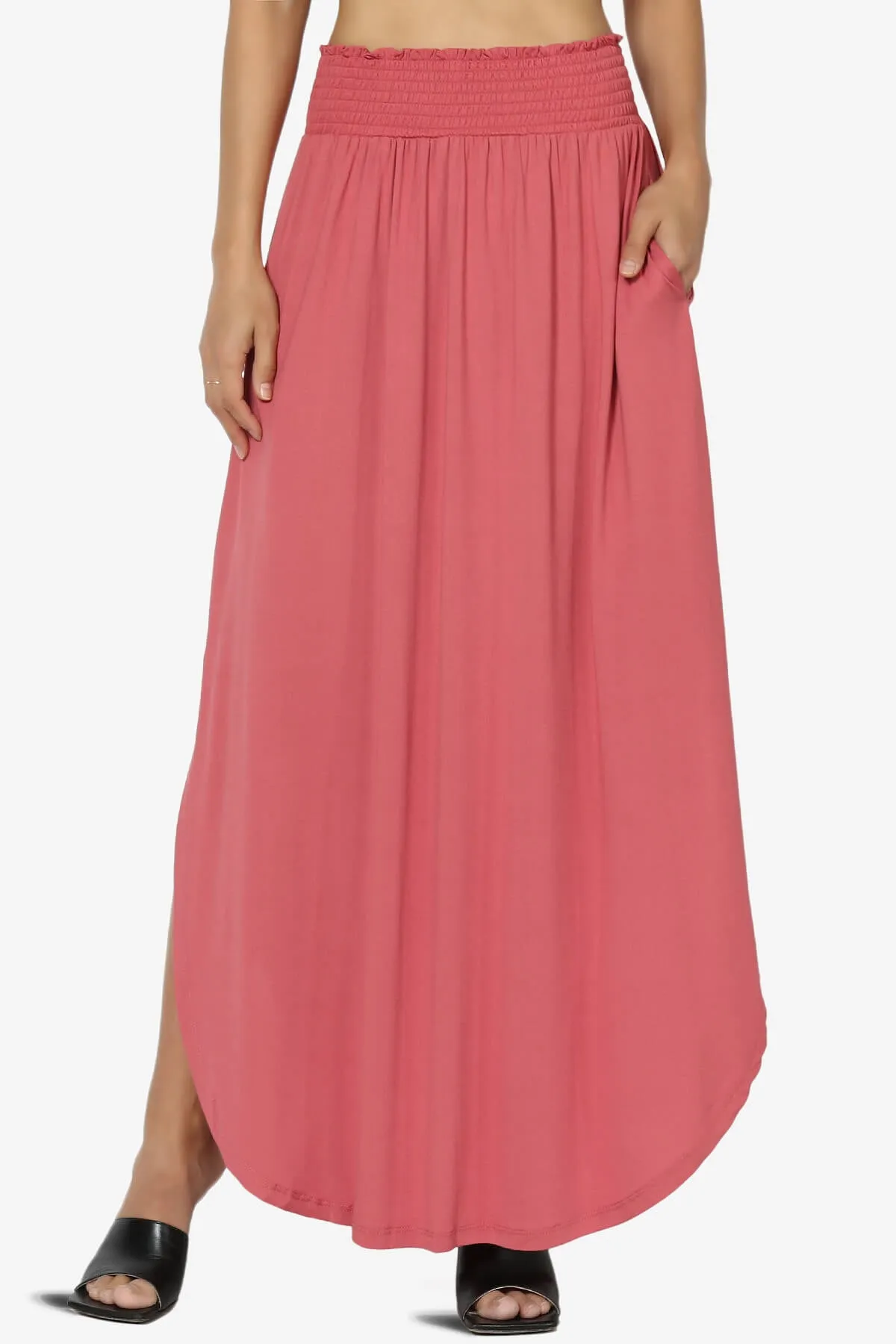 Alisah Smocked Waist Pocket Slit Maxi Skirt PLUS