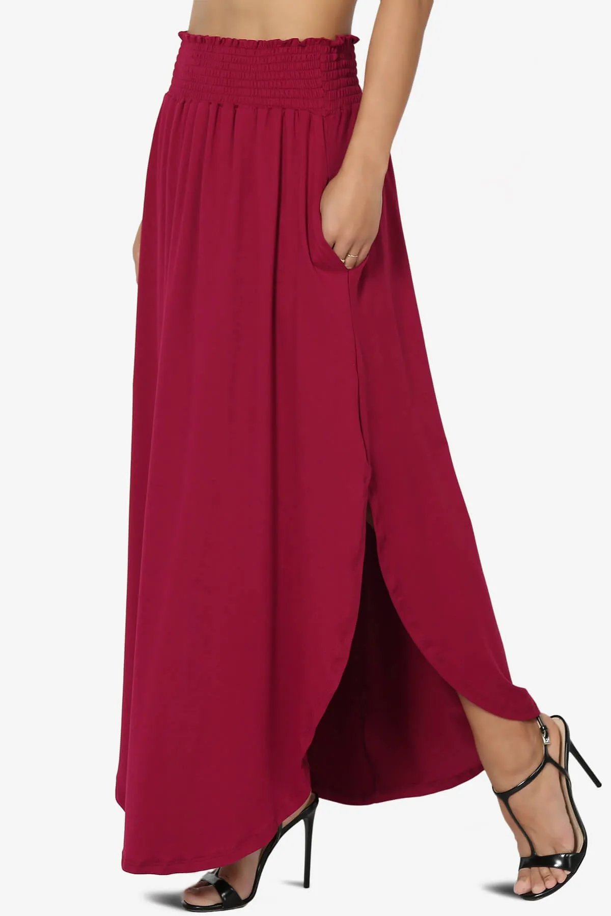 Alisah Smocked Waist Pocket Slit Maxi Skirt PLUS