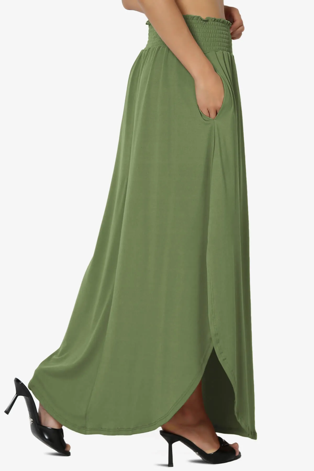 Alisah Smocked Waist Pocket Slit Maxi Skirt PLUS