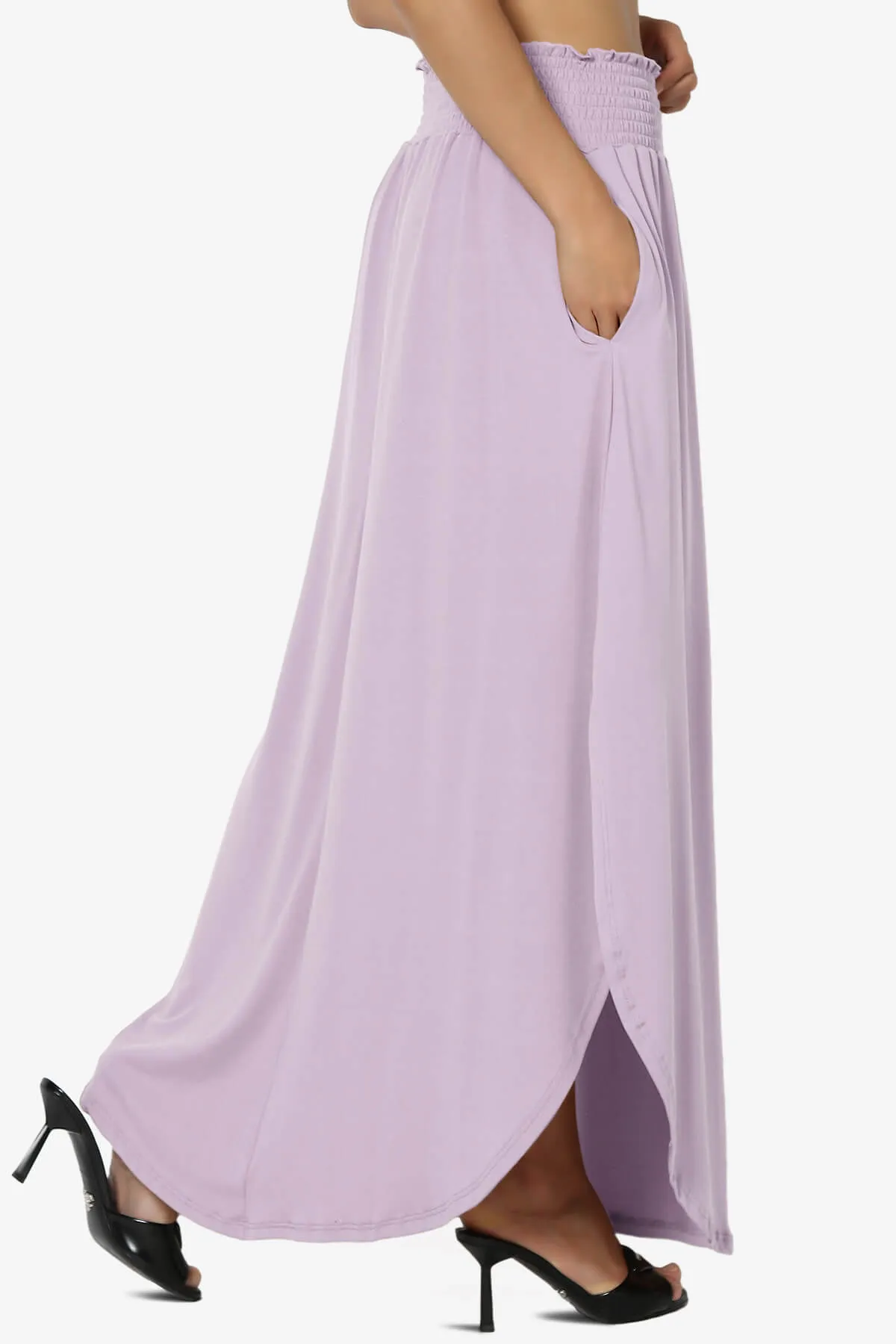 Alisah Smocked Waist Pocket Slit Maxi Skirt PLUS