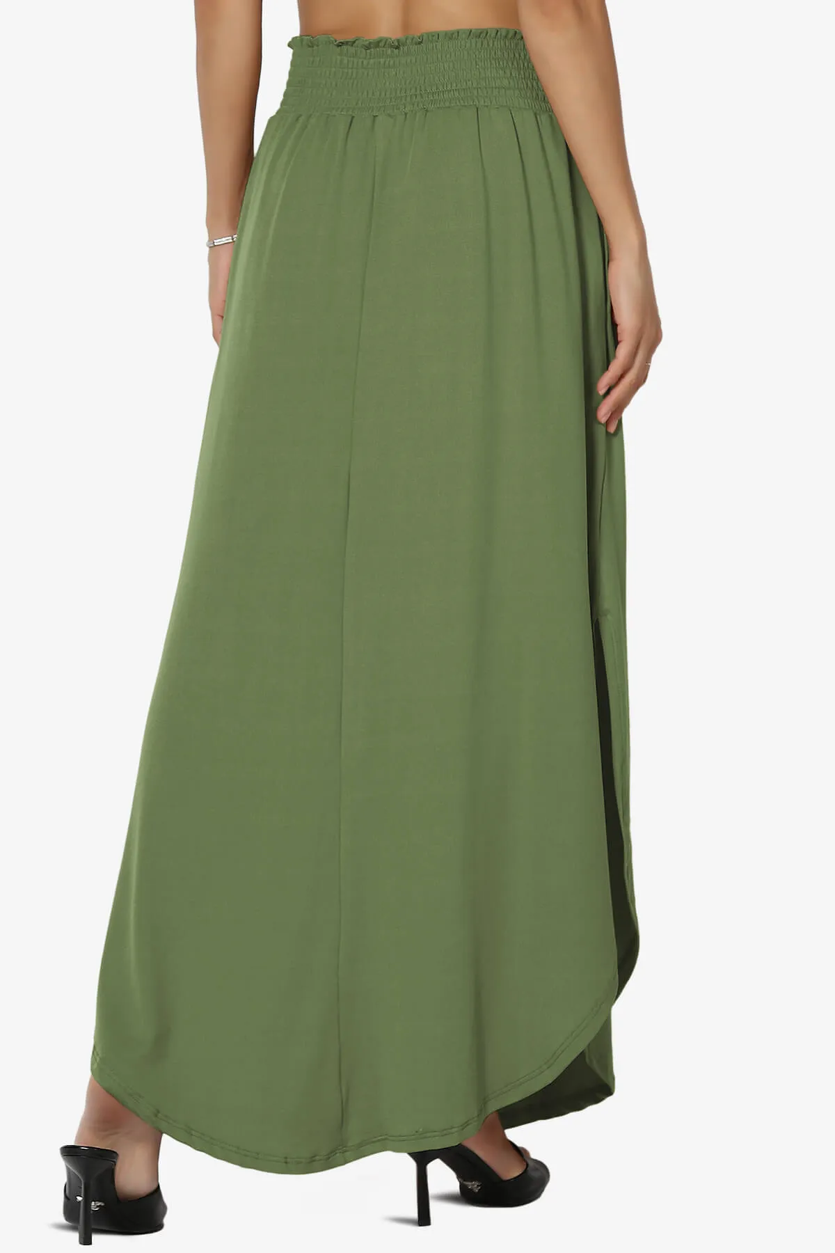 Alisah Smocked Waist Pocket Slit Maxi Skirt PLUS