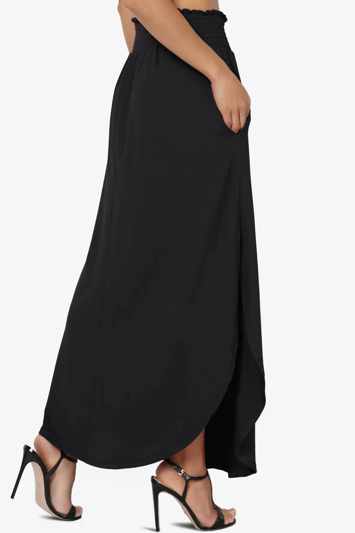 Alisah Smocked Waist Pocket Slit Maxi Skirt PLUS