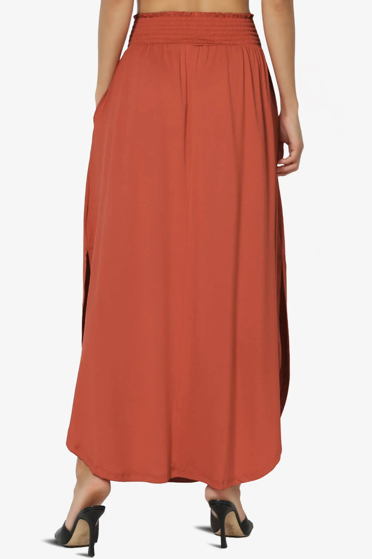 Alisah Smocked Waist Pocket Slit Maxi Skirt PLUS