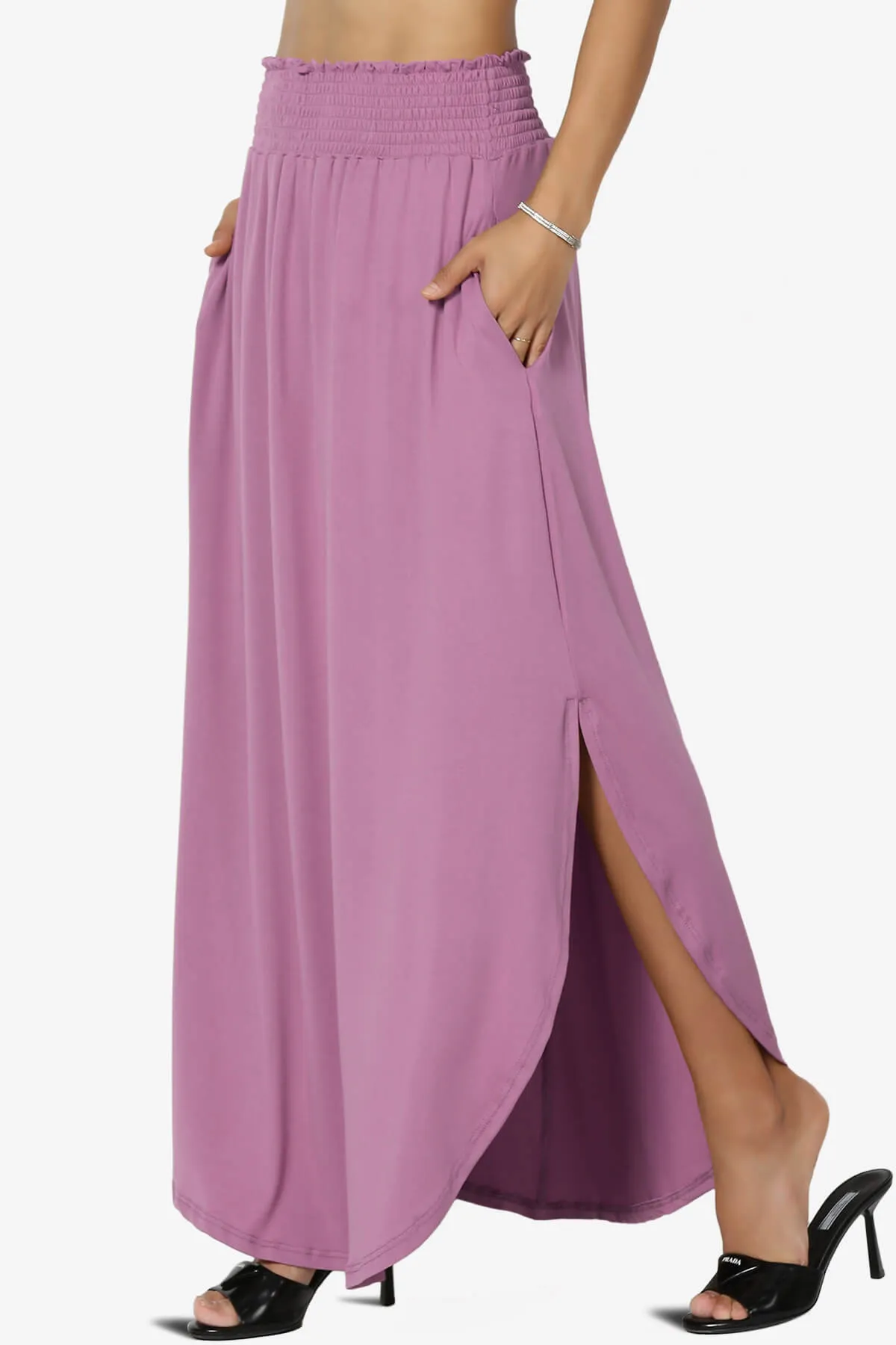 Alisah Smocked Waist Pocket Slit Maxi Skirt PLUS