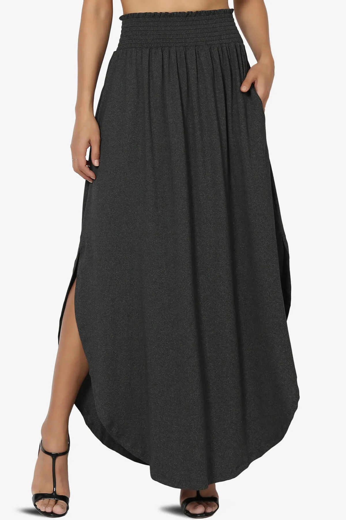Alisah Smocked Waist Pocket Slit Maxi Skirt PLUS