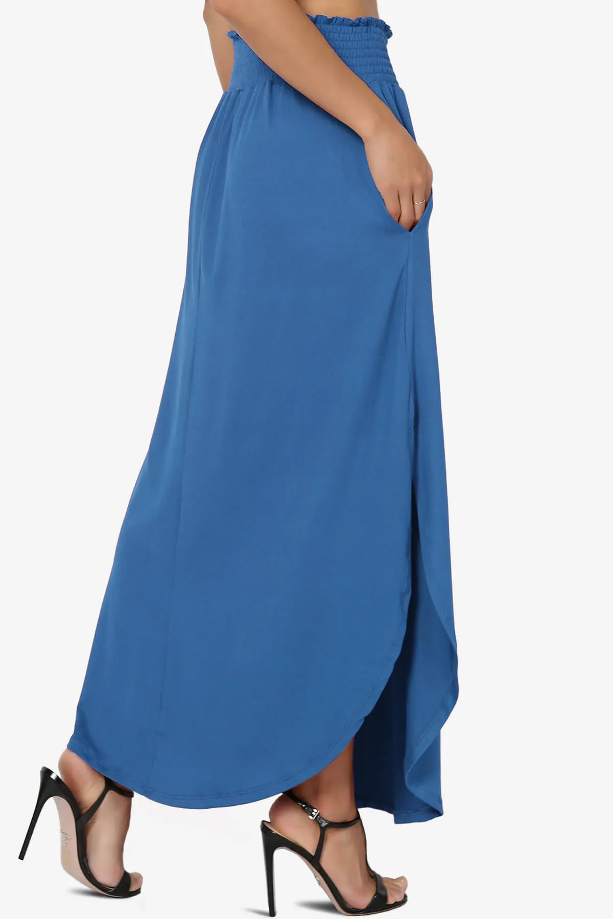 Alisah Smocked Waist Pocket Slit Maxi Skirt PLUS