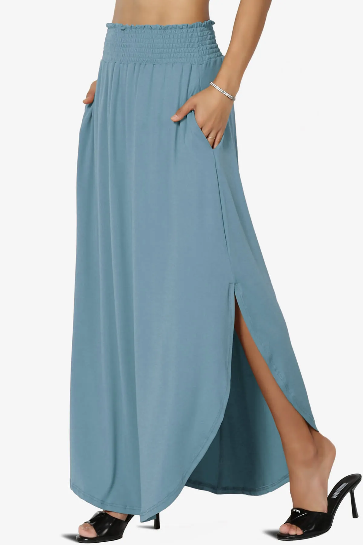 Alisah Smocked Waist Pocket Slit Maxi Skirt PLUS