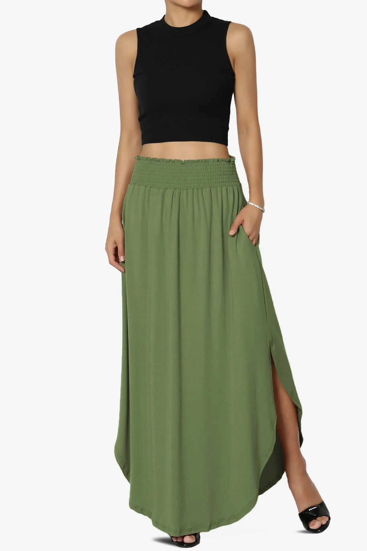 Alisah Smocked Waist Pocket Slit Maxi Skirt PLUS