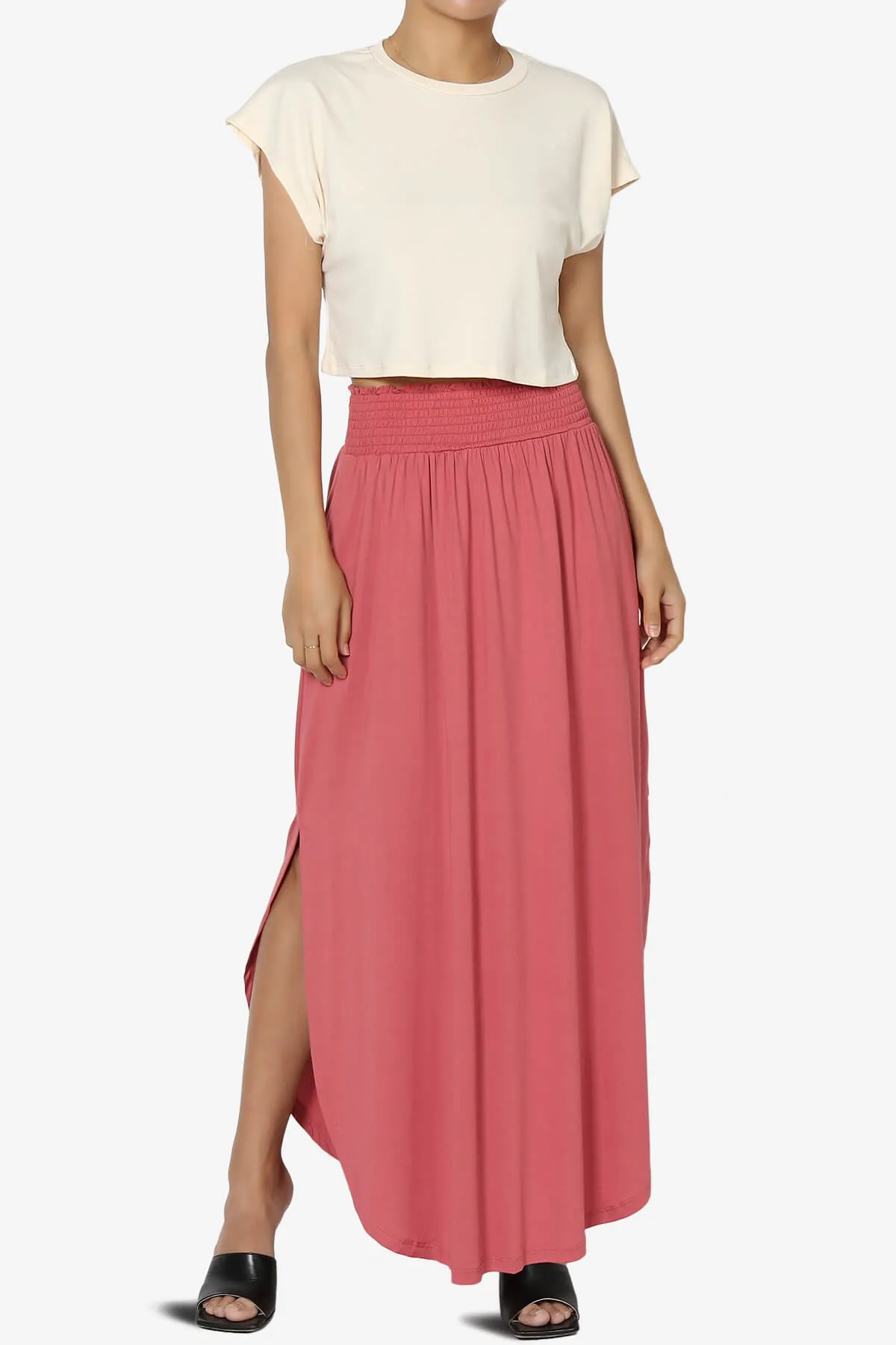 Alisah Smocked Waist Pocket Slit Maxi Skirt PLUS