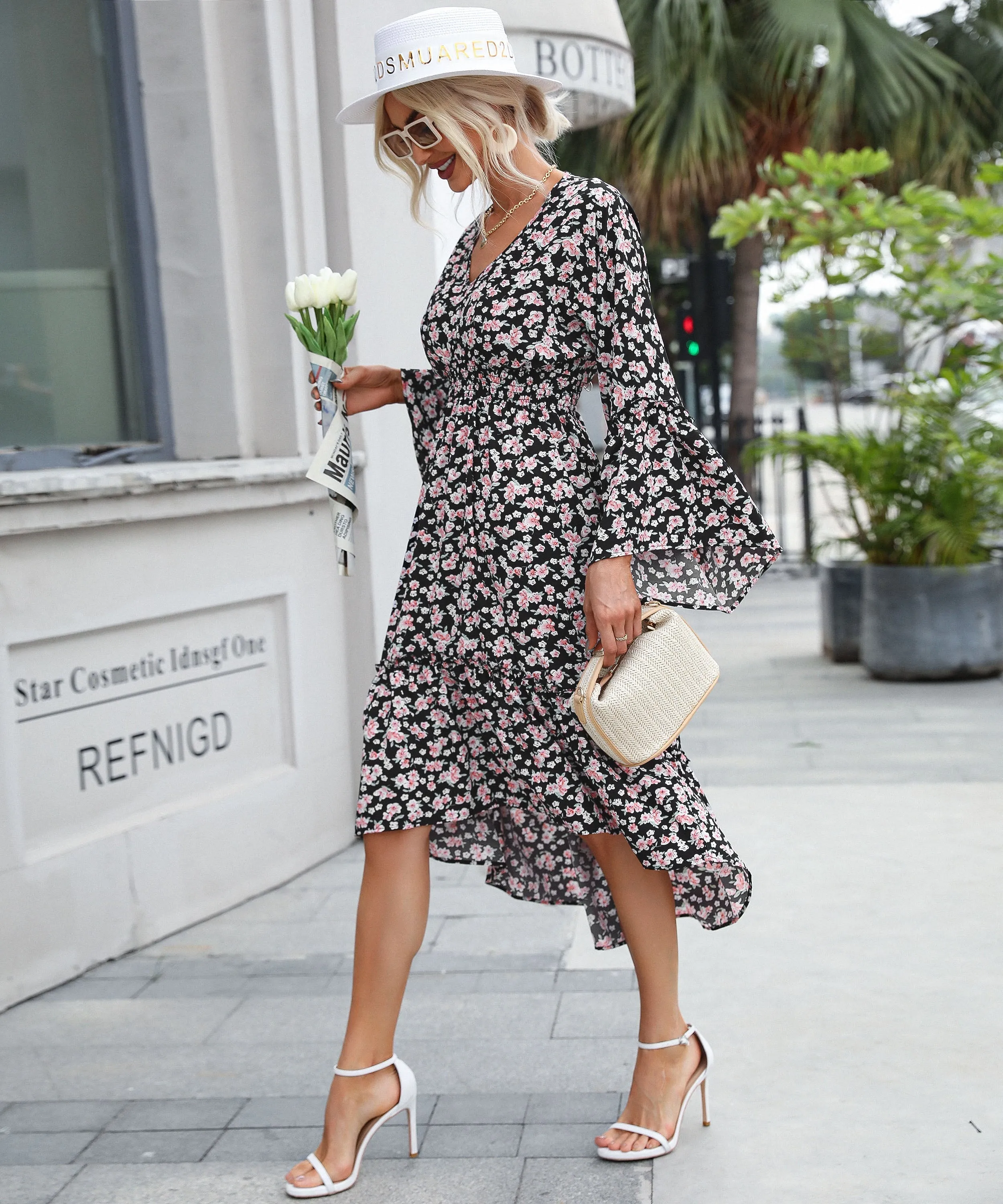 Anthem Flared Sleeve Midi Dress - Black