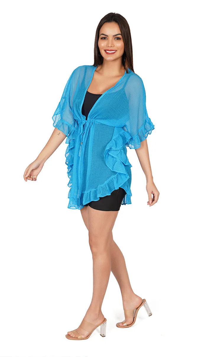 Aqua Blue Kaftan Style Swimsuit Cover Up Beach Dress
