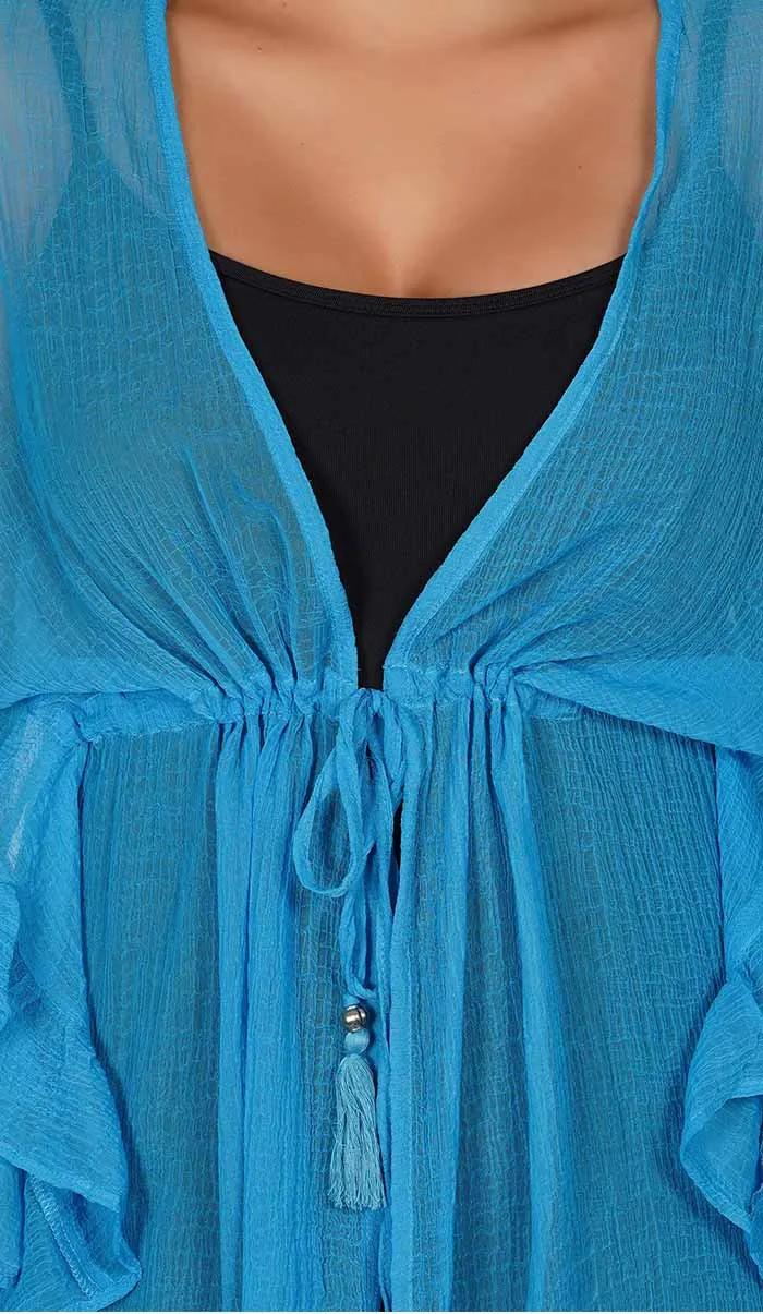 Aqua Blue Kaftan Style Swimsuit Cover Up Beach Dress