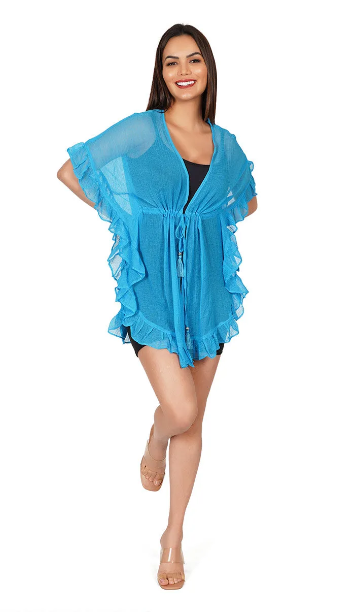 Aqua Blue Kaftan Style Swimsuit Cover Up Beach Dress