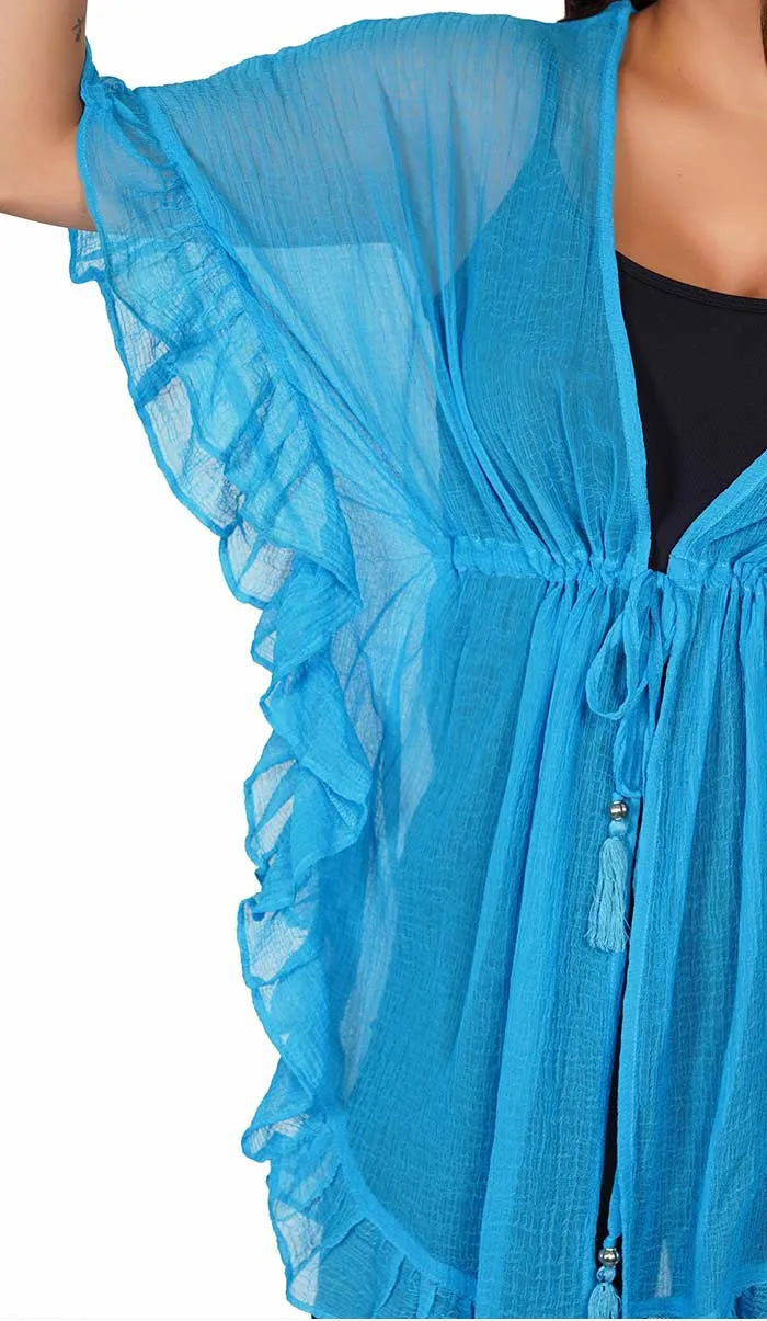 Aqua Blue Kaftan Style Swimsuit Cover Up Beach Dress