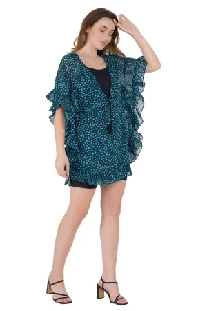Aqua marine Leaves Kaftan Swim Cover-Up Beach Dress