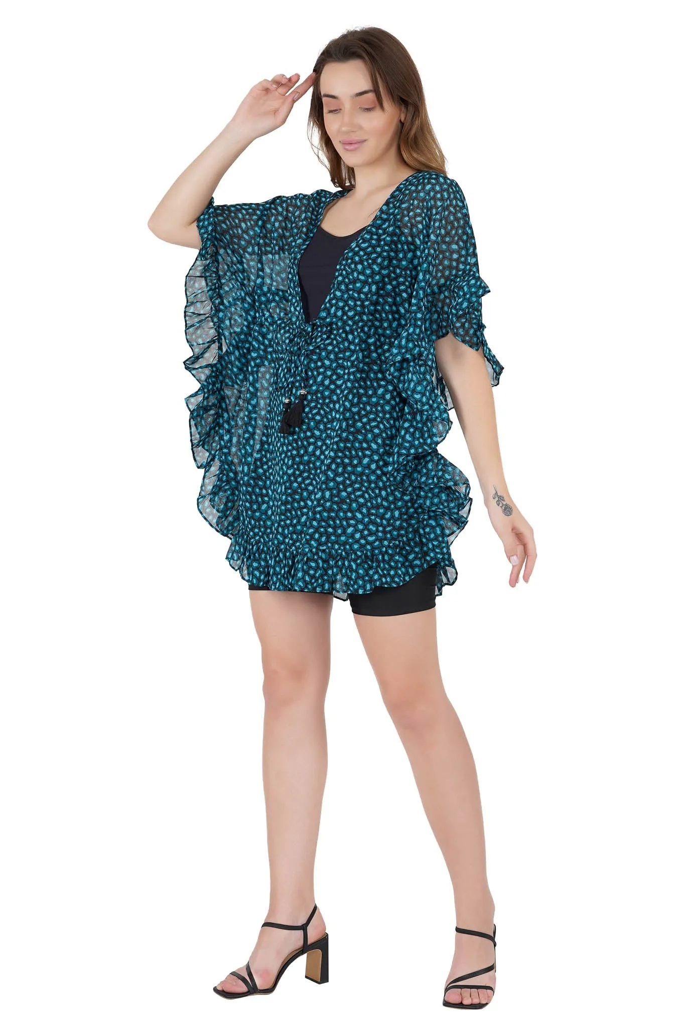 Aqua marine Leaves Kaftan Swim Cover-Up Beach Dress