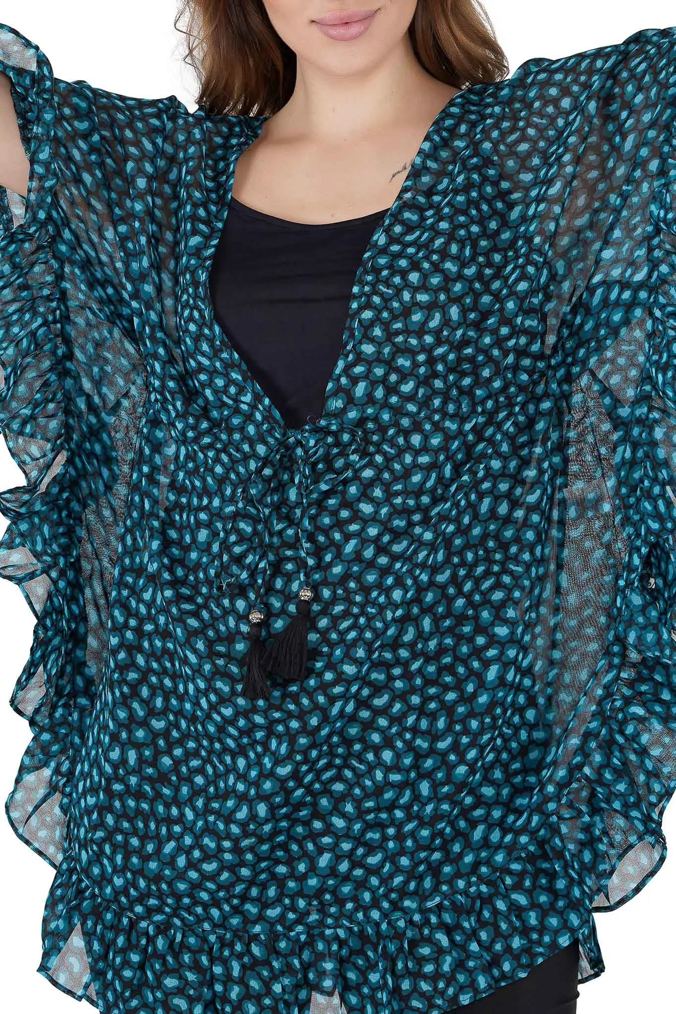 Aqua marine Leaves Kaftan Swim Cover-Up Beach Dress