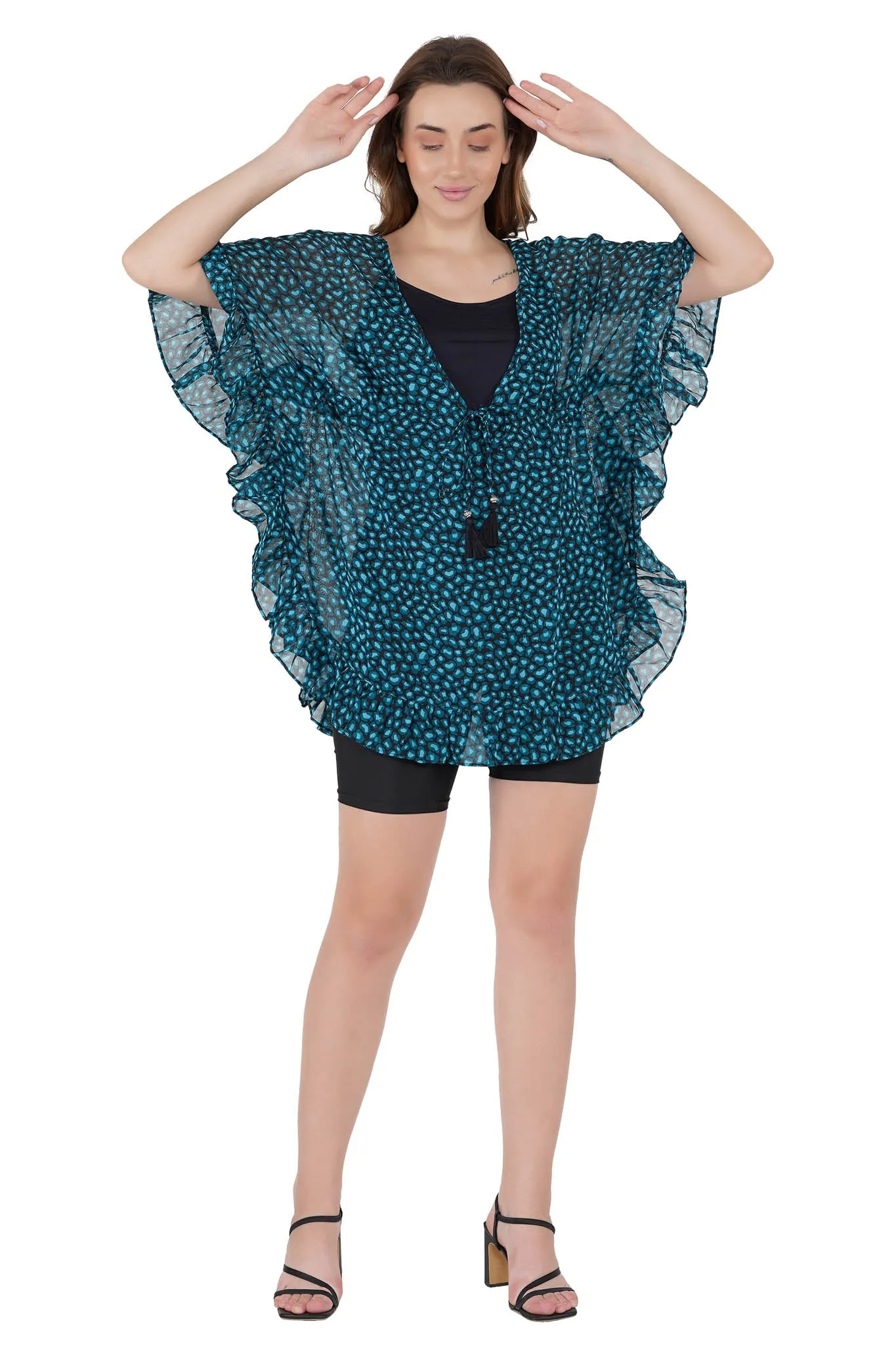 Aqua marine Leaves Kaftan Swim Cover-Up Beach Dress