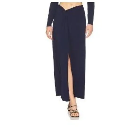 Aritizia Bobi Quiet Luxury Knot Front Pull On Navy Blue Soft Girl Midi Skirt XS