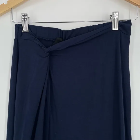 Aritizia Bobi Quiet Luxury Knot Front Pull On Navy Blue Soft Girl Midi Skirt XS