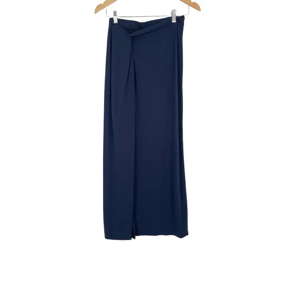 Aritizia Bobi Quiet Luxury Knot Front Pull On Navy Blue Soft Girl Midi Skirt XS