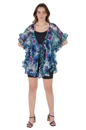 Azure Bloom Blue Kaftan Swim Cover-Up Beach Dress