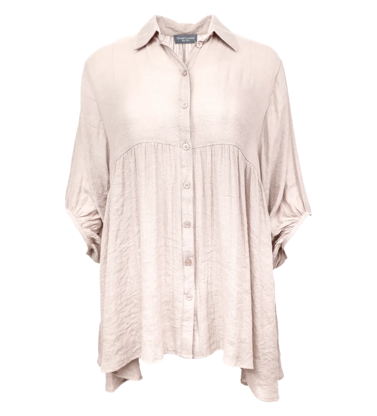 Babydoll Flowy Button Up Top - Tan