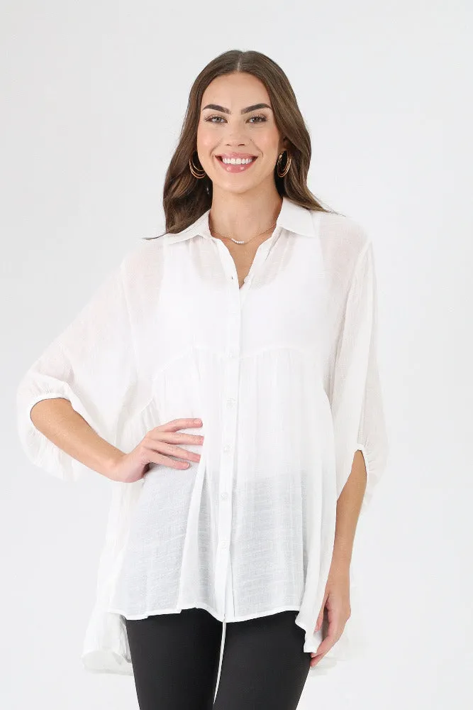 Babydoll Flowy Button Up Top - Tan