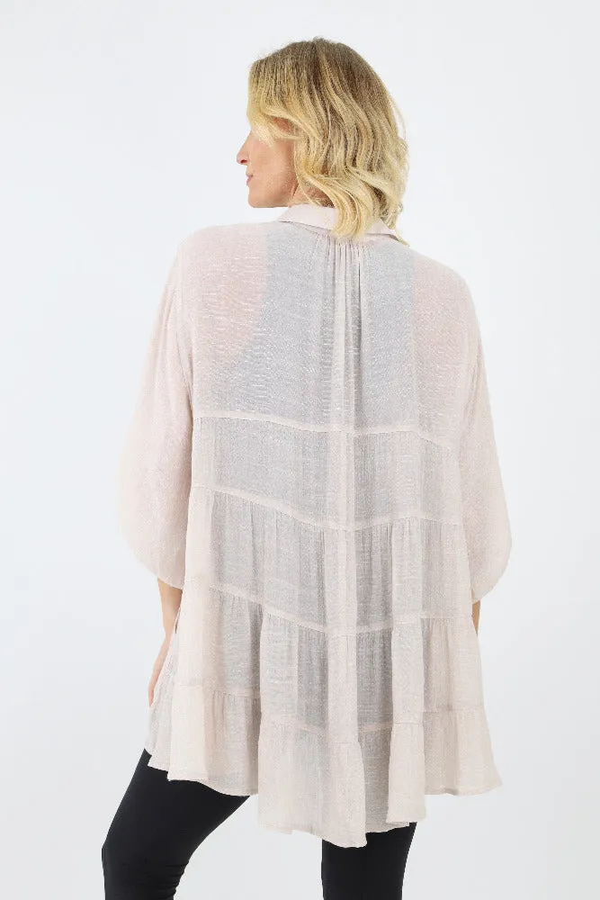 Babydoll Flowy Button Up Top - Tan