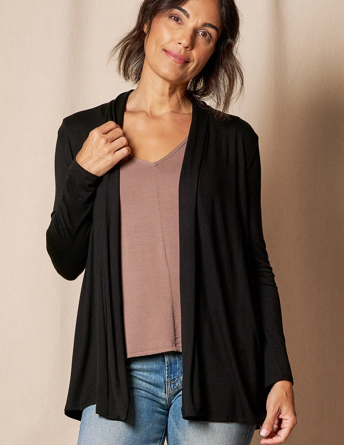 Bamboo Banded Front Cardigan - Black - Small Only