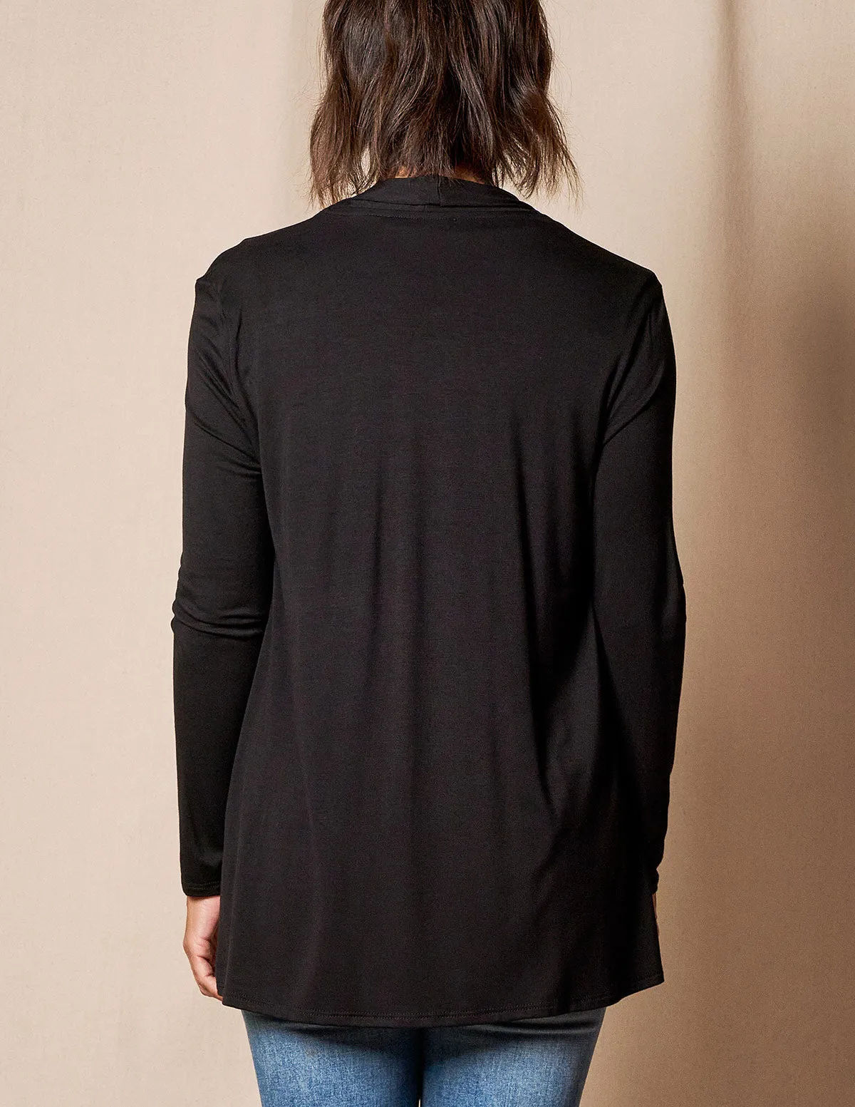 Bamboo Banded Front Cardigan - Black - Small Only