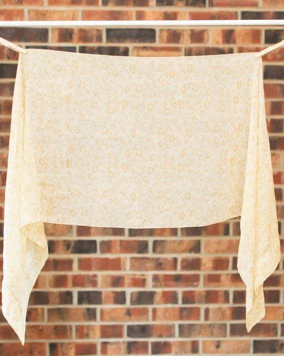 Banana Republic Beige Floral Silk Scarf, Hand Rolled Edges, Yellow and Beige