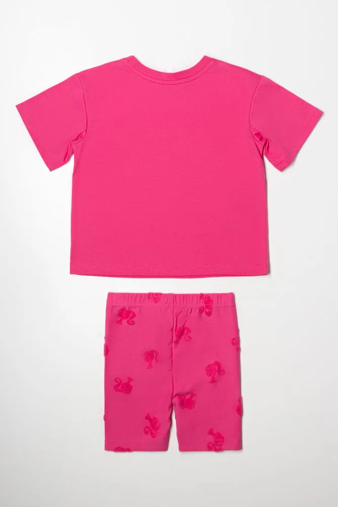 Barbie Oversized T-Shirt And Cycling Shorts Set Pink