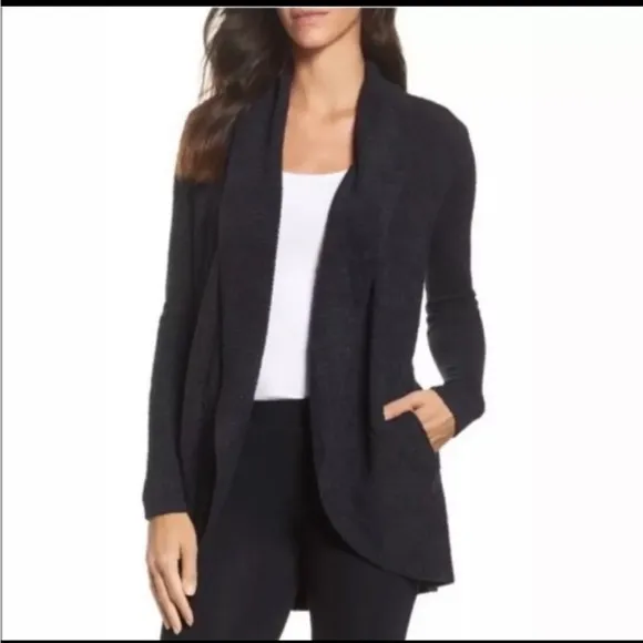 Barefoot Dreams CozyChic Lite Black Long Sleeve Circle Lounge Cardigan Size Med