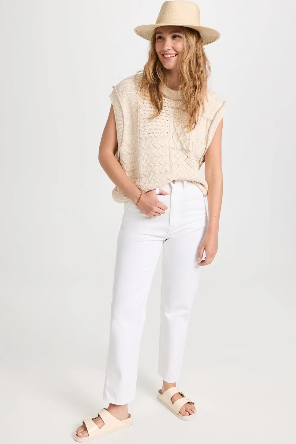 Beige Cable Knit Dolman Armholes Sweater Tank