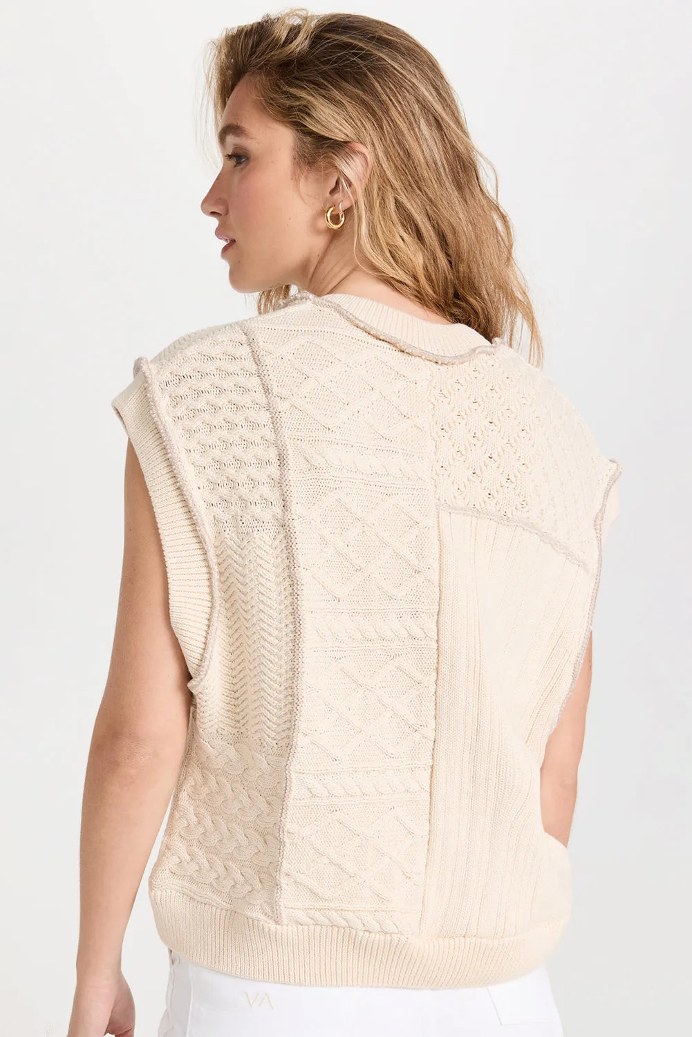 Beige Cable Knit Dolman Armholes Sweater Tank