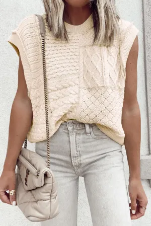 Beige Cable Knit Dolman Armholes Sweater Tank