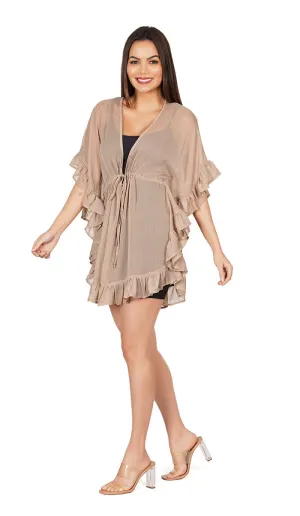 Beige Kaftan Style Swimsuit Cover Up Beach Dress