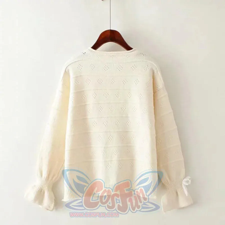 Bell Sleeve Bow Knot Loose Cardigan Sweatshirt J10001