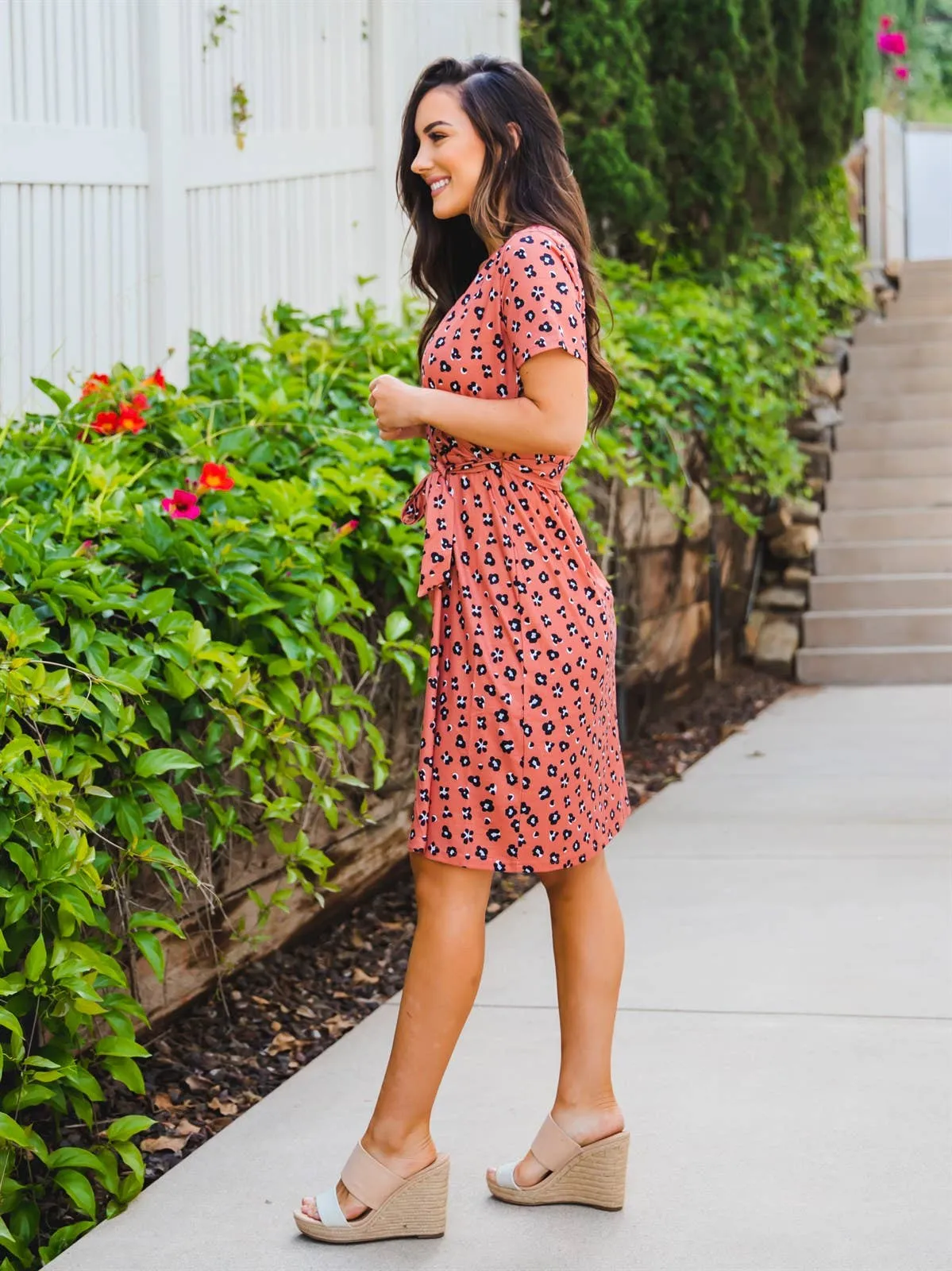 Berkeley Wrap Front Dress: Rust Animal Print