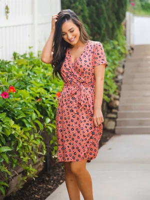 Berkeley Wrap Front Dress: Rust Animal Print