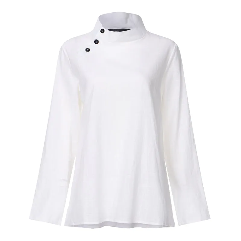 BerryBetty - New Stylish Tunic Tops Plus Size Women Short Sleeve Summer Blouses Buttons Solid Cotton Linen Tops Casual Loose Blusas Femme